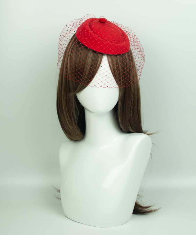 Red Pillbox Fascinator Veil