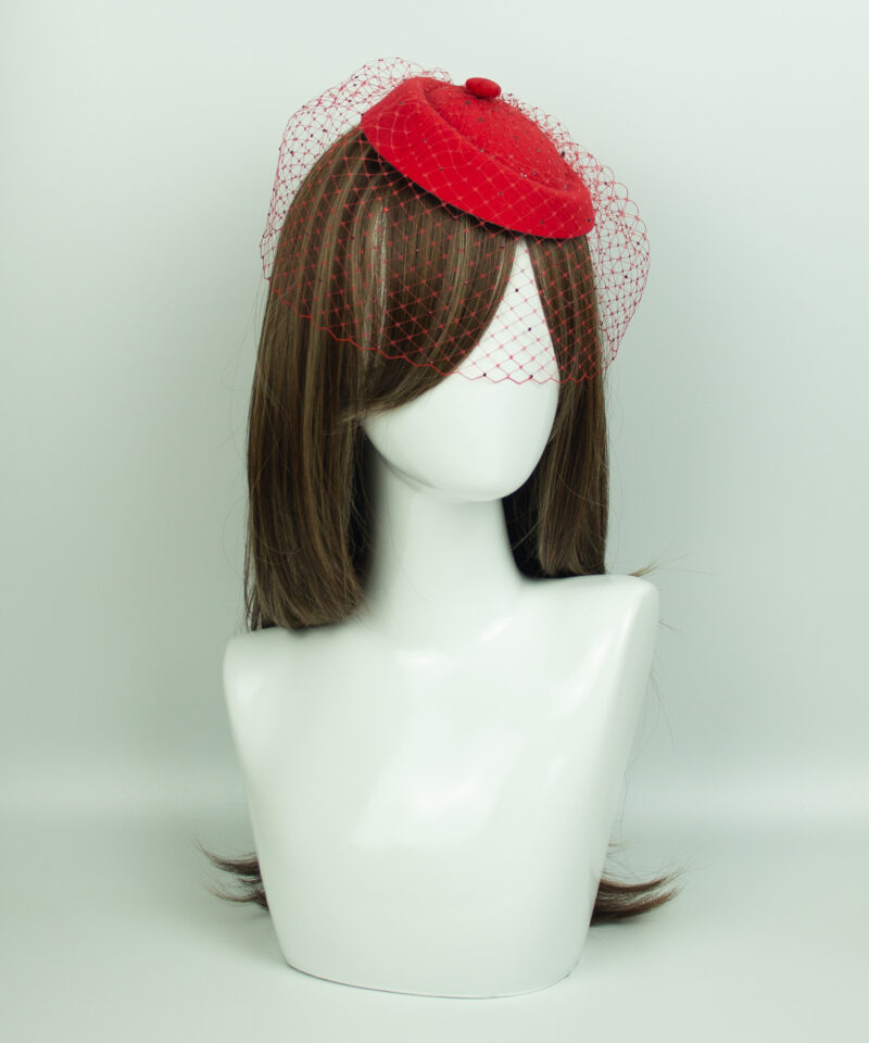 Red Pillbox Fascinator Veil - Image 3