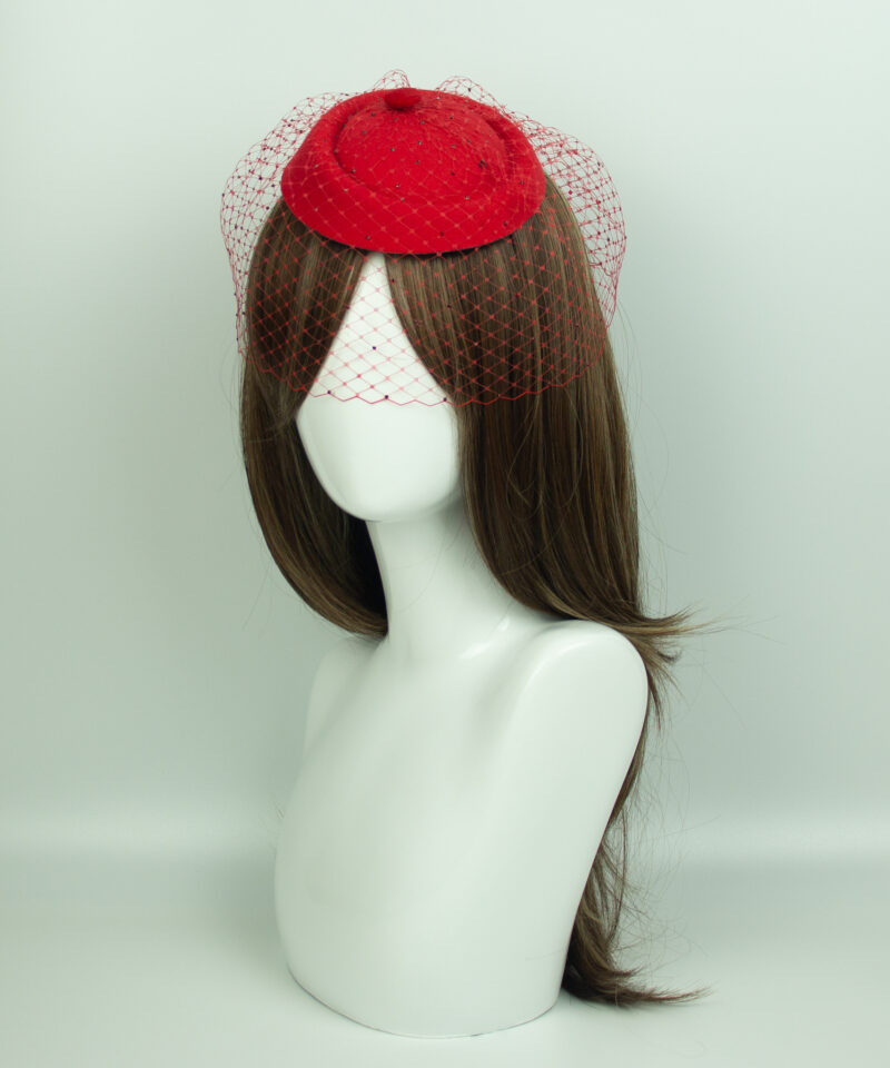 Red Pillbox Fascinator Veil - Image 2